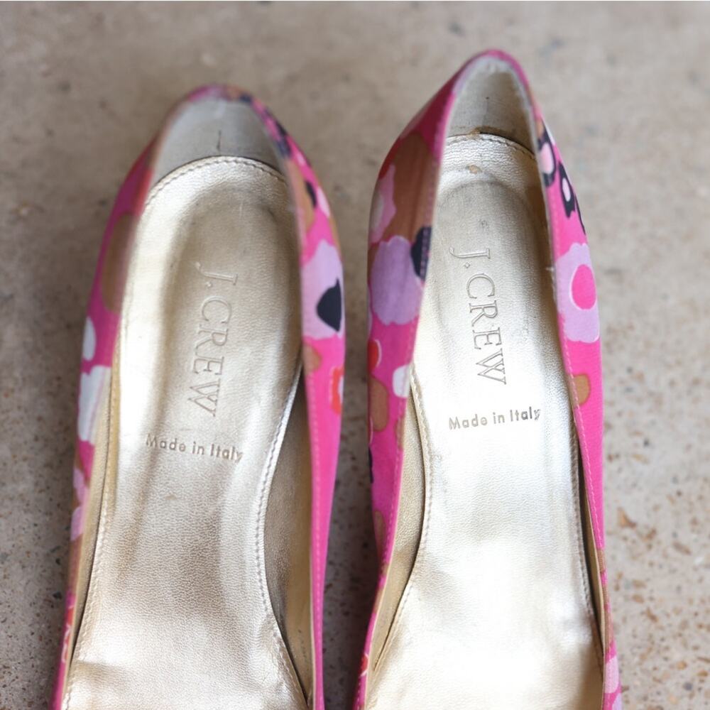 J.Crew Pink Floral Bow Peep Toe Heels Size 9 Italian Made Y2K Coquette - Picture 3 of 5